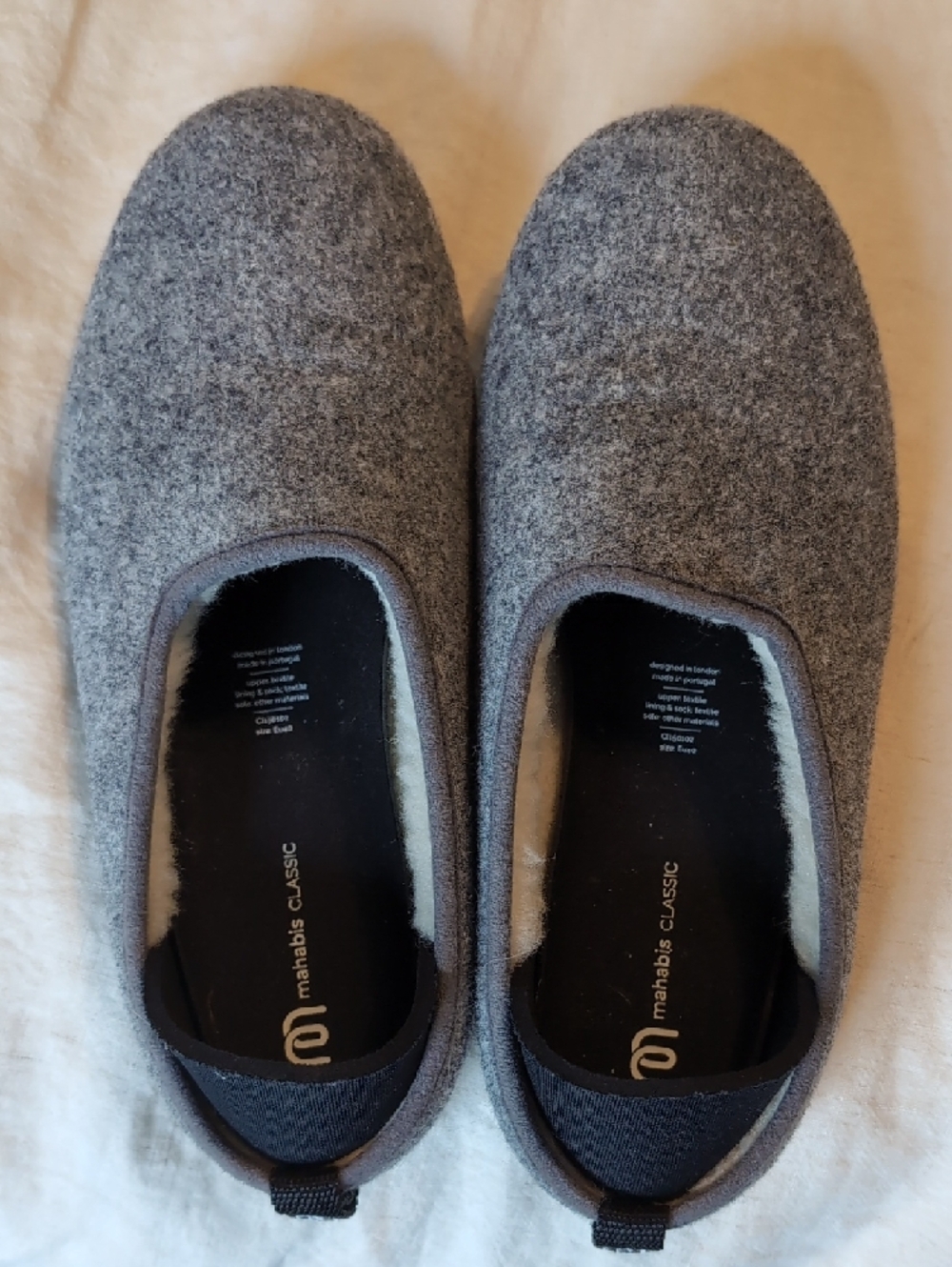 mahabis Size 40 Classic Grey Felt Slip-On Slippers